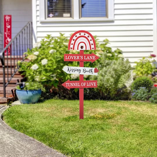 Glitzhome® 41.75" Valentine's Wooden Rainbow Word Sign Patch & Yard Stake